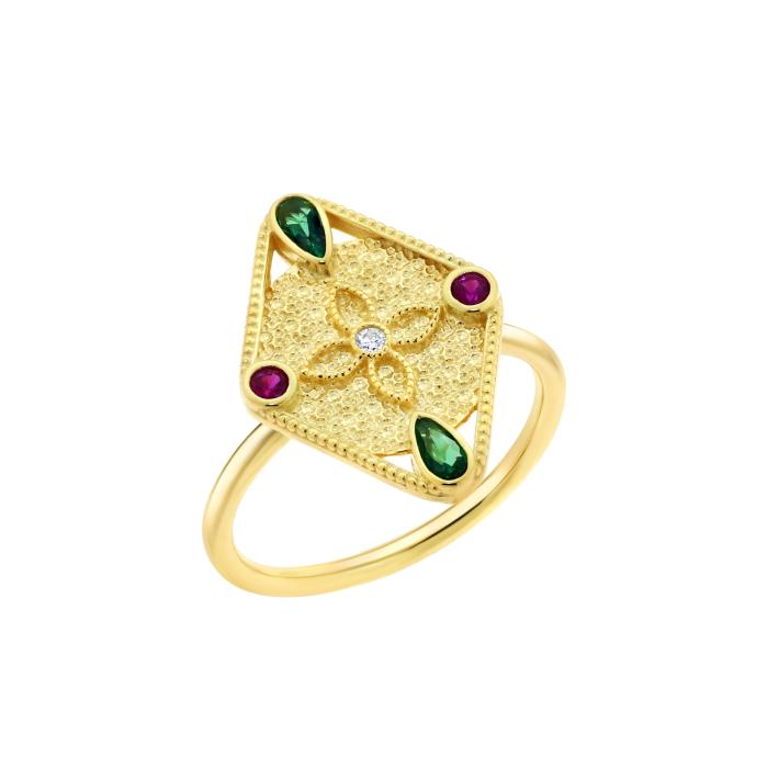 Βυζαντινό Δαχτυλίδι Χρυσός K9 με  Ζιργκόν SKU-82662