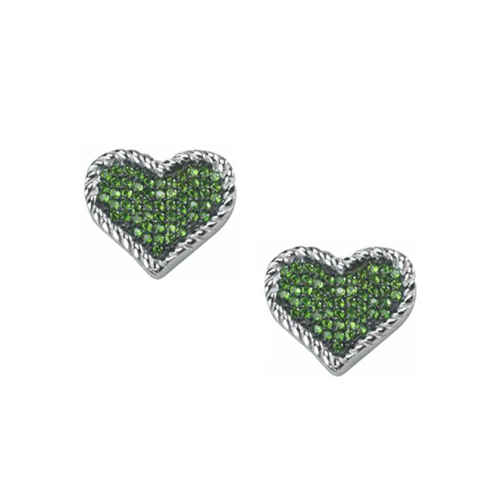 Σκουλαρίκια Καρδιά με Πράσινα Ζιργκόν Ασήμι 925° SKU-82310