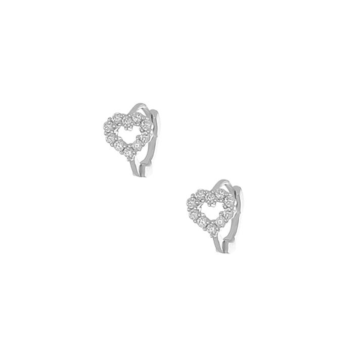 Σκουλαρίκια Κρίκοι με Καρδιά Ασήμι 925° Λευκά Ζιργκόν. SKU-82387
