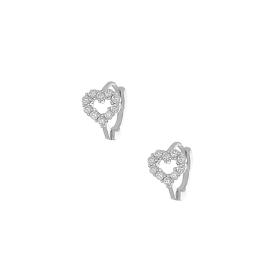 Σκουλαρίκια Κρίκοι με Καρδιά Ασήμι 925° Λευκά Ζιργκόν. SKU-82387