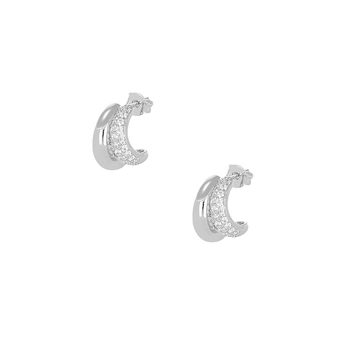 Σκουλαρίκια Κρίκοι με Λευκά Ζιργκόν σε Ασήμι 925° με Λευκό Πλατίνωμα. SKU-82402