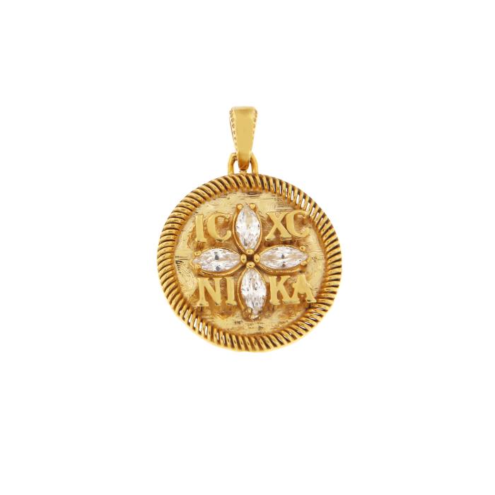 Φυλαχτό Κωνσταντινάτο Διπλής Όψεως Χρυσός K9 με Ζιργκόν SKU-82720