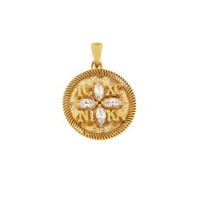 Φυλαχτό Κωνσταντινάτο Διπλής Όψεως Χρυσός K9 με Ζιργκόν SKU-82720