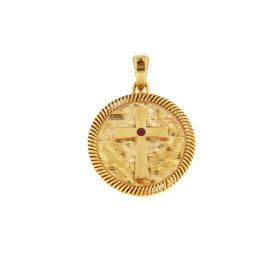 Φυλαχτό Κωνσταντινάτο Διπλής Όψεως Χρυσός K9 με Ζιργκόν SKU-82720