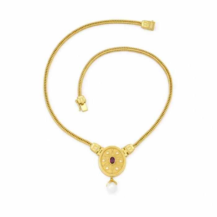 Κολιέ σε Βυζαντινό Ύφος Ασήμι 925° με Ζιργκόν & Πέρλα SKU-82177