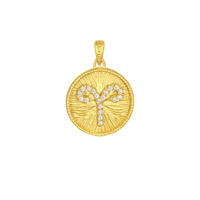 Ζώδιο Κριός Διπλής Όψεως Χρυσός K9 με Λευκά Ζιργκόν SKU-82681