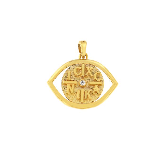 Κωνσταντινάτο Φυλαχτό Ματάκι Χρυσός Κ9 με Ζιργκόν