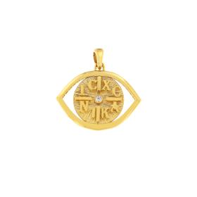 Κωνσταντινάτο Φυλαχτό Ματάκι Χρυσός Κ9 με Ζιργκόν SKU-82713