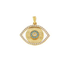 Κωνσταντινάτο Φυλαχτό Ματάκι Χρυσός Κ9 με Ζιργκόν SKU-82713