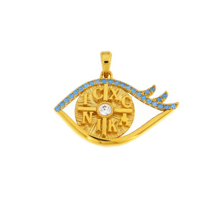 Παιδικό Φυλαχτό Ματάκι Χρυσό K9 με Ζιργκόν, SKU-82598