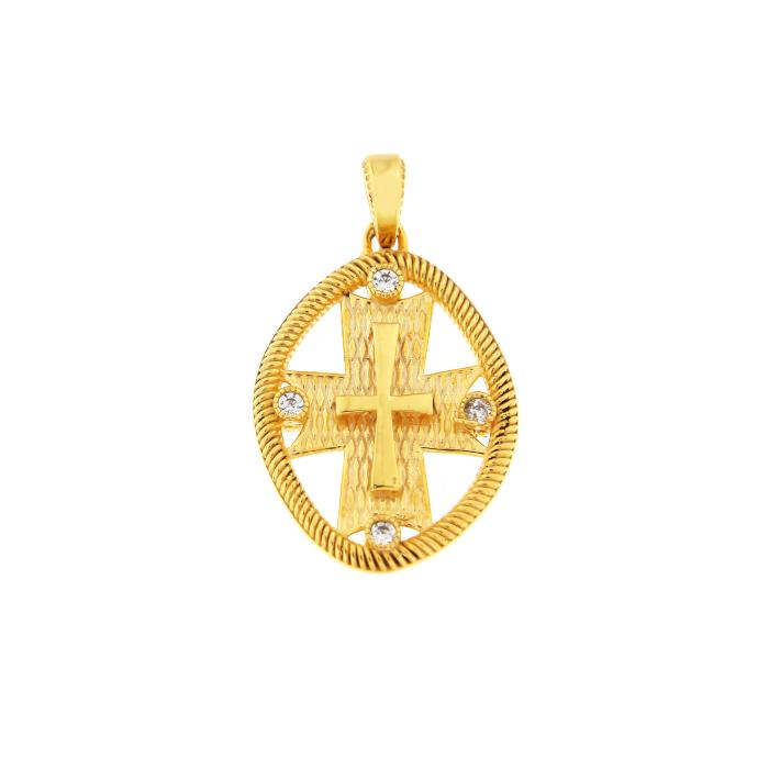 Φυλαχτό Κωνσταντινάτο Διπλής Όψεως Χρυσός K9 με Λευκά Ζιργκόν SKU-82719