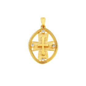 Φυλαχτό Κωνσταντινάτο Διπλής Όψεως Χρυσός K9 με Λευκά Ζιργκόν SKU-82719