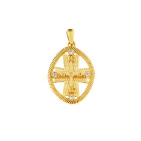 Φυλαχτό Κωνσταντινάτο Διπλής Όψεως Χρυσός K9 με Λευκά Ζιργκόν SKU-82719