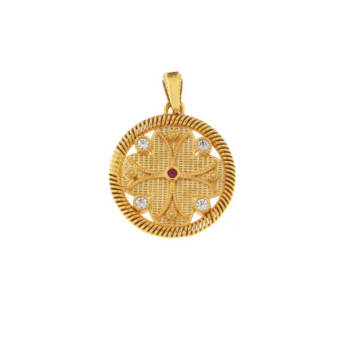 Φυλαχτό Κωνσταντινάτο Διπλής Όψεως Χρυσός K9 με Ζιργκόν SKU-82721