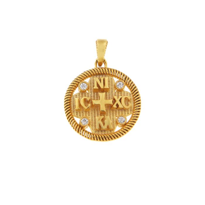 Φυλαχτό Κωνσταντινάτο Διπλής Όψεως Χρυσός K9 με Ζιργκόν SKU-82721