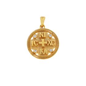 Φυλαχτό Κωνσταντινάτο Διπλής Όψεως Χρυσός K9 με Ζιργκόν SKU-82721