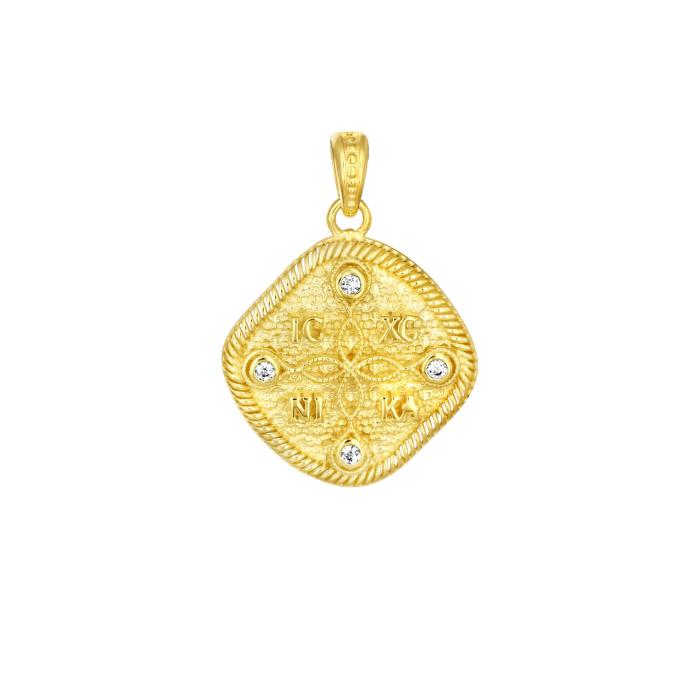 Φυλαχτό Παναγία Διπλής Όψεως Χρυσός K9 με Λευκά Ζιργκόν SKU-82722