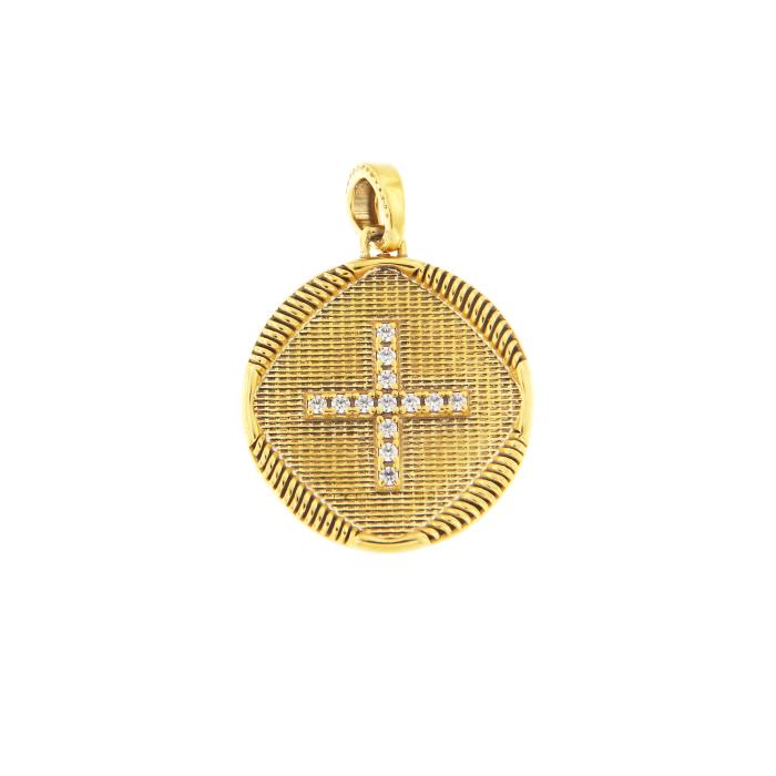 Φυλαχτό Κωνσταντινάτο Διπλής Όψεως με Ζιργκόν Χρυσός K9 SKU-82725