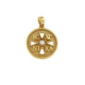 Κωνσταντινάτο Διπλής Όψεως Χρυσός K9 με Πέρλα SKU-82726