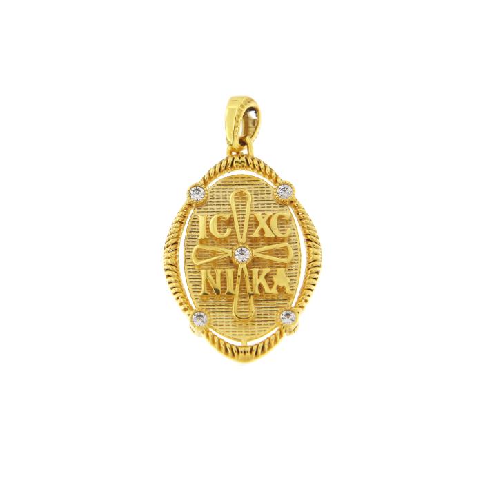 Φυλαχτό Κωνσταντινάτο Διπλής Όψεως Χρυσός K9 με Ζιργκόν SKU-82727