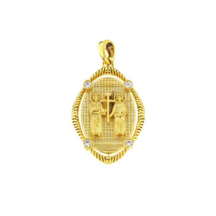 Φυλαχτό Κωνσταντινάτο Διπλής Όψεως Χρυσός K9 με Ζιργκόν SKU-82727