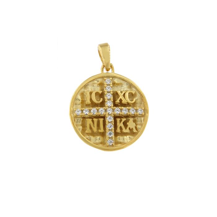 Φυλαχτό Κωνσταντινάτο Διπλής Όψεως Χρυσός K9 Ζιργκόν SKU-82730