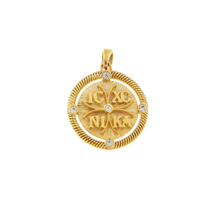 Φυλαχτό Κωνσταντινάτο Διπλής Όψεως με Λευκά Ζιργκόν Χρυσός K9 SKU-82743