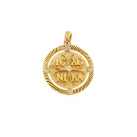 Φυλαχτό Κωνσταντινάτο Διπλής Όψεως με Λευκά Ζιργκόν Χρυσός K9 SKU-82743