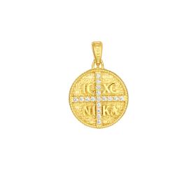 Φυλαχτό Κωνσταντινάτο Διπλής Όψεως με Λευκά Ζιργκόν Χρυσός K9 SKU-82744