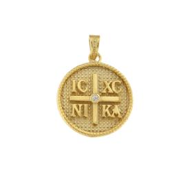 Φυλαχτό Κωνσταντινάτο Διπλής Όψεως Χρυσός K9 με Ζιργκόν SKU-82747