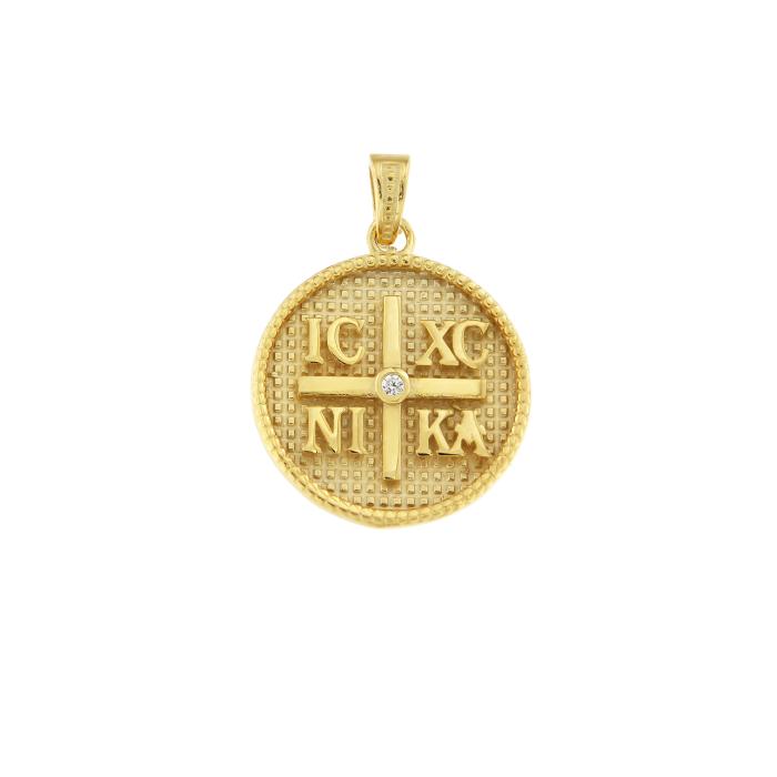 Φυλαχτό Κωνσταντινάτο Διπλής Όψεως Χρυσός K9 Λευκό Ζιργκόν SKU-82748