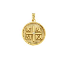 Φυλαχτό Κωνσταντινάτο Διπλής Όψεως Χρυσός K9 Λευκό Ζιργκόν SKU-82748