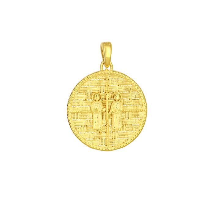 Φυλαχτό Κωνσταντινάτο Διπλής Όψεως με Λευκά Ζιργκόν Χρυσός K9 SKU-82753