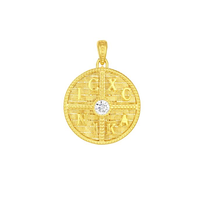 Φυλαχτό Κωνσταντινάτο Διπλής Όψεως με Λευκά Ζιργκόν Χρυσός K9 SKU-82753