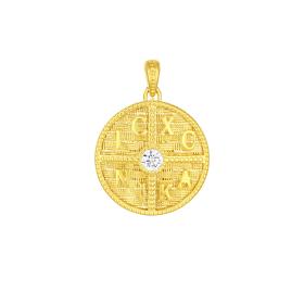 Φυλαχτό Κωνσταντινάτο Διπλής Όψεως με Λευκά Ζιργκόν Χρυσός K9 SKU-82753