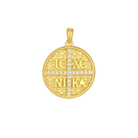 Φυλαχτό Κωνσταντινάτο Διπλής Όψεως Χρυσός K9 με Λευκά Ζιργκόν SKU-82759