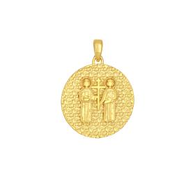 Φυλαχτό Κωνσταντινάτο Διπλής Όψεως Χρυσός K9 με Λευκά Ζιργκόν SKU-82759