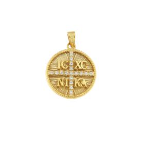 Φυλαχτό Κωνσταντινάτο Διπλής Όψεως Χρυσός K9 με Ζιργκόν SKU-82760