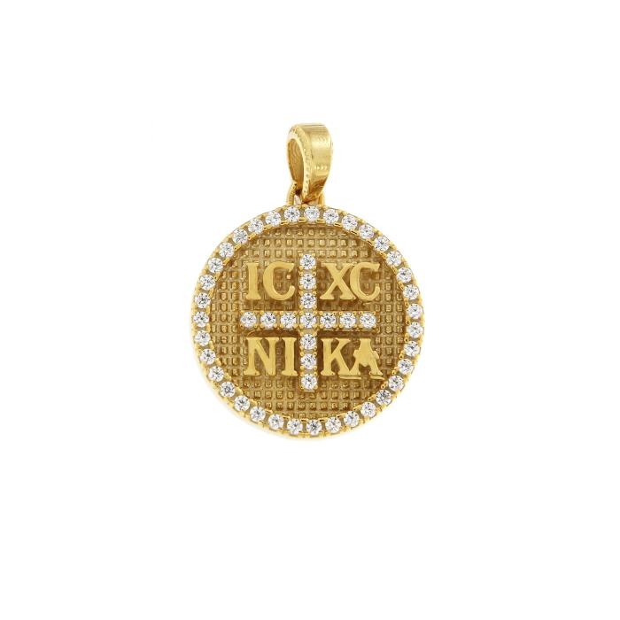 Παιδικό Φυλαχτό Κωνσταντινάτο Διπλής Όψης  Χρυσό K9 με Ζιργκόν SKU-82764