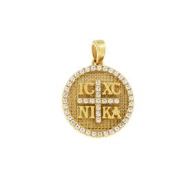 Παιδικό Φυλαχτό Κωνσταντινάτο με Λευκά Ζιργκόν Χρυσό K9 SKU-82766