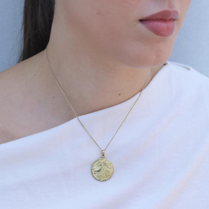 Μενταγιόν Διπλής Όψης Κεφαλή Λιονταριού & Θαλάσσια Χελώνα Χρυσός K18 SKU-82588