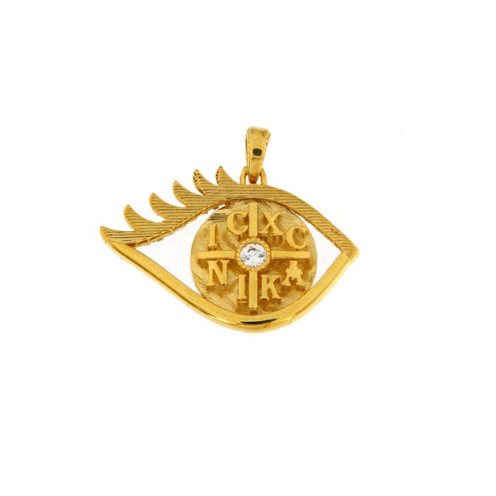 Παιδικό Φυλαχτό Κωνσταντινάτο Ματάκι Χρυσός K9 με Ζιργκόν