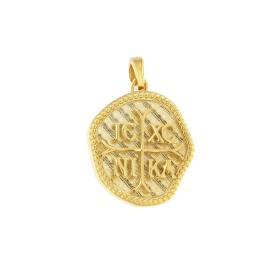 Φυλαχτό Κωνσταντινάτο Παναγιά με Λευκά Ζιργκόν Χρυσός K9 Διπλής Όψεως. SKU-82715