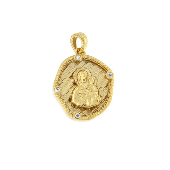 Φυλαχτό Κωνσταντινάτο Παναγιά με Λευκά Ζιργκόν Χρυσός K9 Διπλής Όψεως. SKU-82715