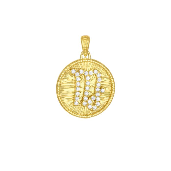 Ζώδιο Παρθένου Διπλής Όψεως με Λευκά Ζιργκόν Χρυσός K9 SKU-82689