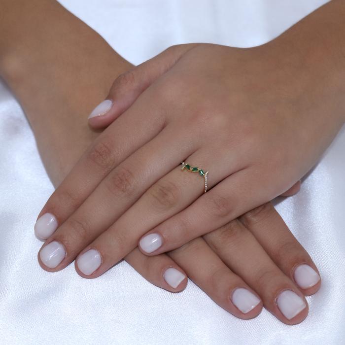 Σειρέ Δαχτυλίδι Χρυσός K14 με Σμαράγδια & Ρουμπίνια SKU-82136