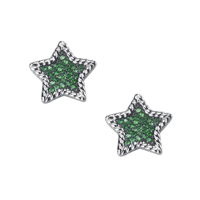 Σκουλαρίκια Αστέρια Ασήμι 925° με Πράσινα Ζιργκόν SKU-82320