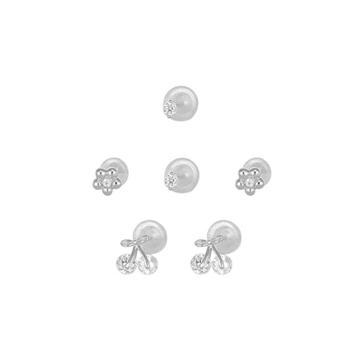 Σκουλαρίκια Σετ Καρφωτά σχέδια Κεράσια Λουλούδια Μονόπτερα Ασήμι 925° SKU-82340