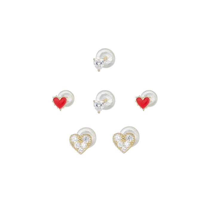 Σκουλαρίκια Καρφωτά Σετ Καρδιές Κίτρινο Επίχρυσο Ασήμι 925° SKU-82358