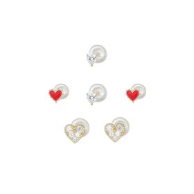 Σκουλαρίκια Καρφωτά Σετ Καρδιές Ασήμι 925° SKU-82358